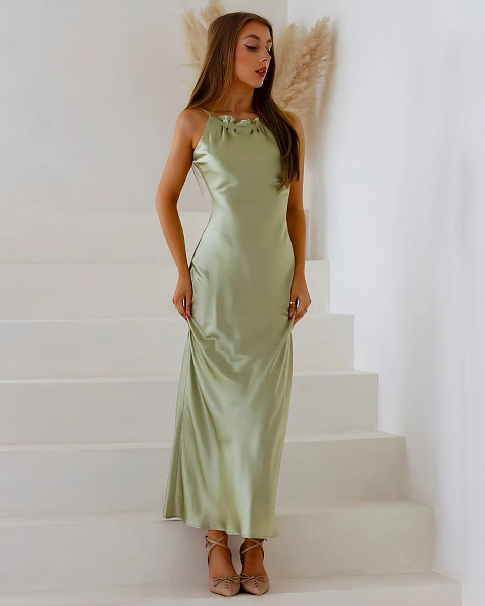 Halter Neck Silk Dress