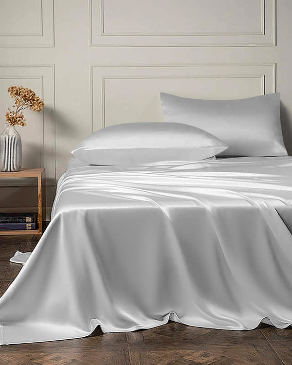 19 Momme 4PCS Silk Flat Sheet and Fitted Sheet Set, Grey