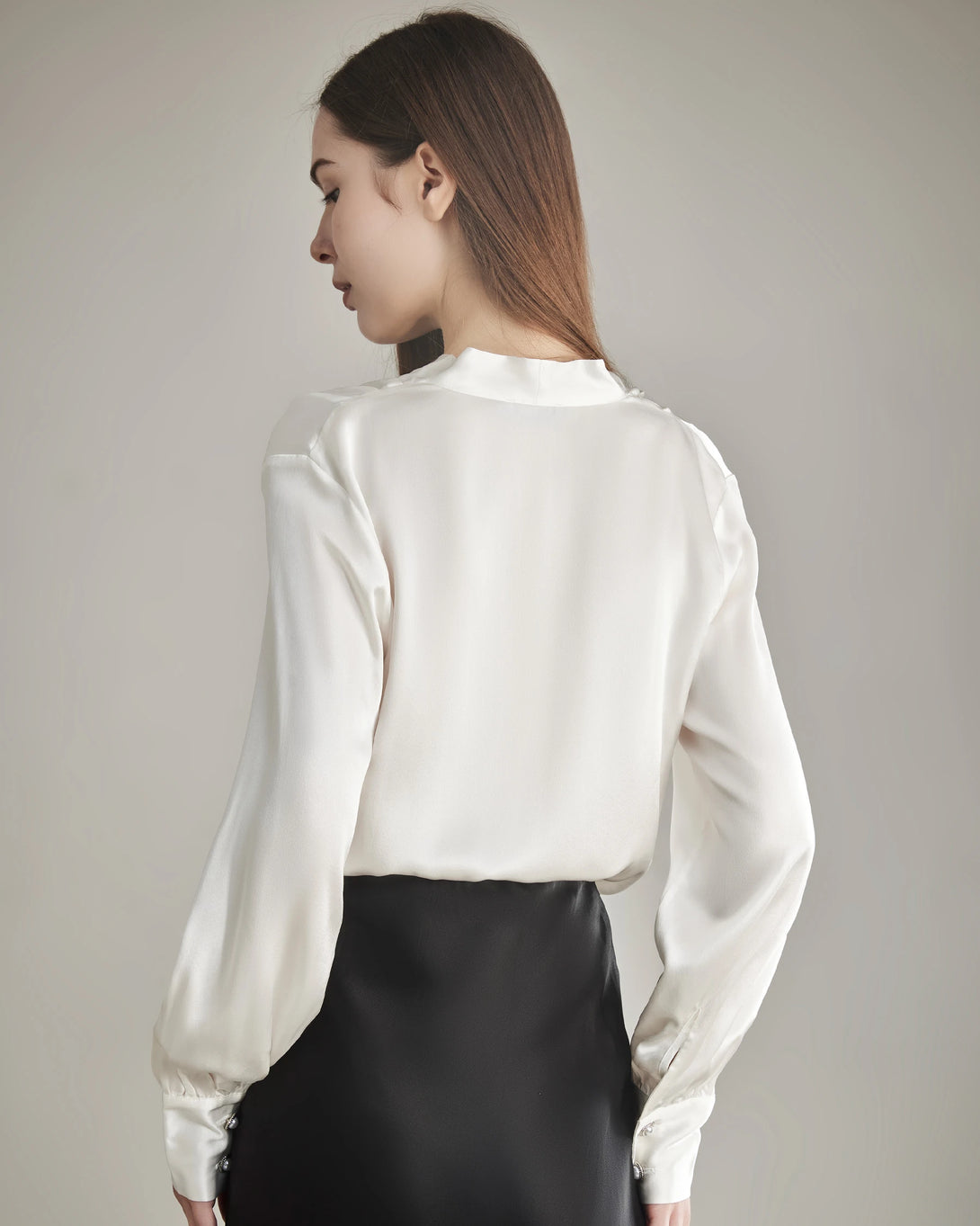 Silk Blouse V-neck Shirt Top for Women Ivory