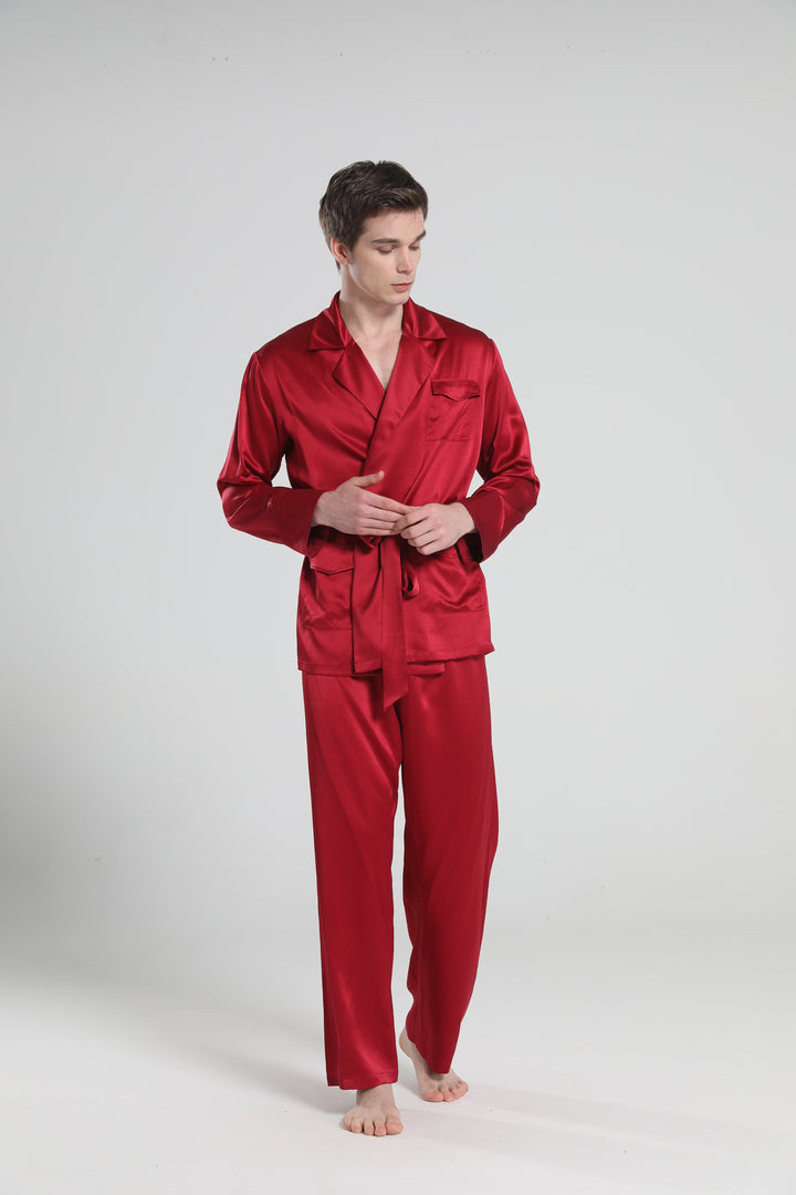 22 Momme Silk Pajamas for Men, Burgundy