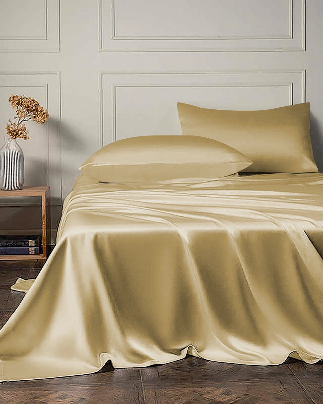 25 Momme 4PCS Silk Flat Sheet and Fitted Sheet Set, Gold