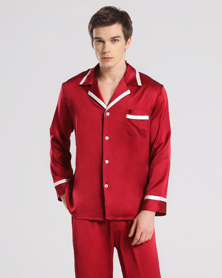 Silk Pajamas Sleepwear Set for Men, Burgundy