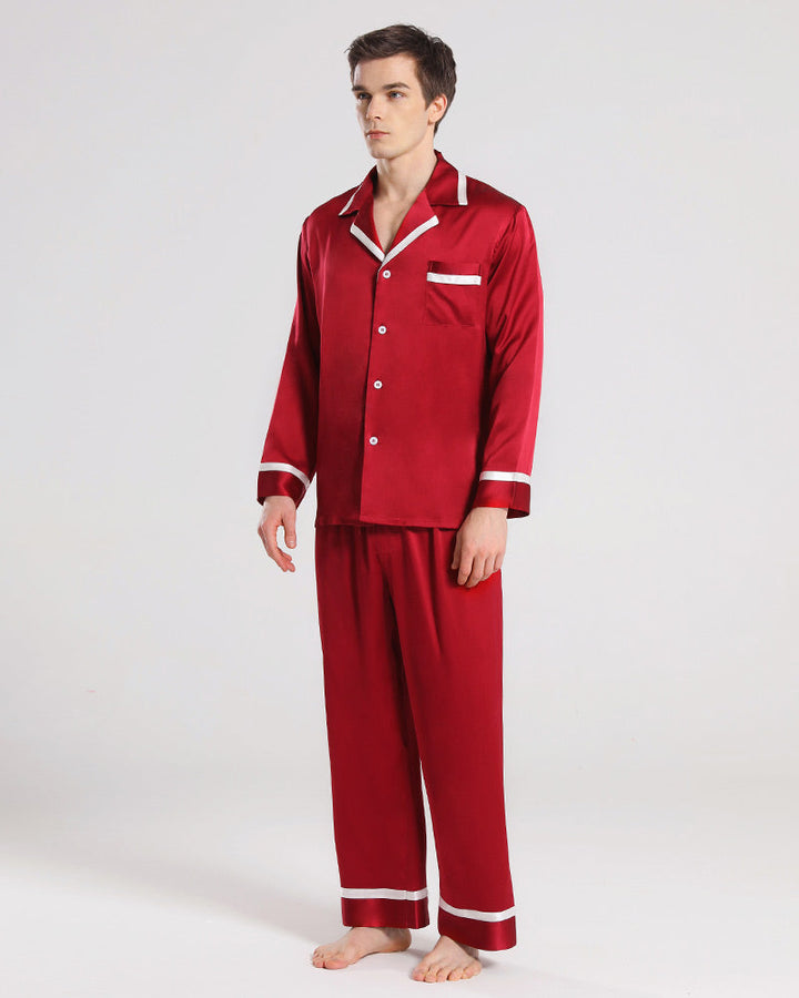 Silk Pajamas Sleepwear Set for Men, Burgundy
