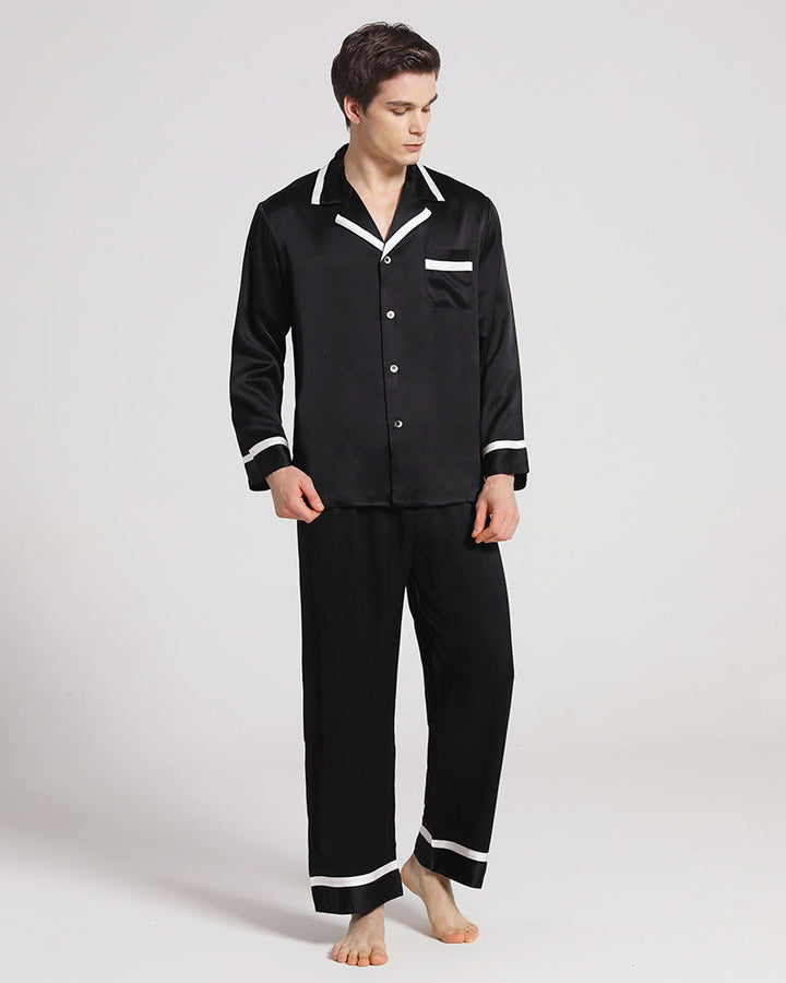 Silk Pajamas Sleepwear Set for Men, Black