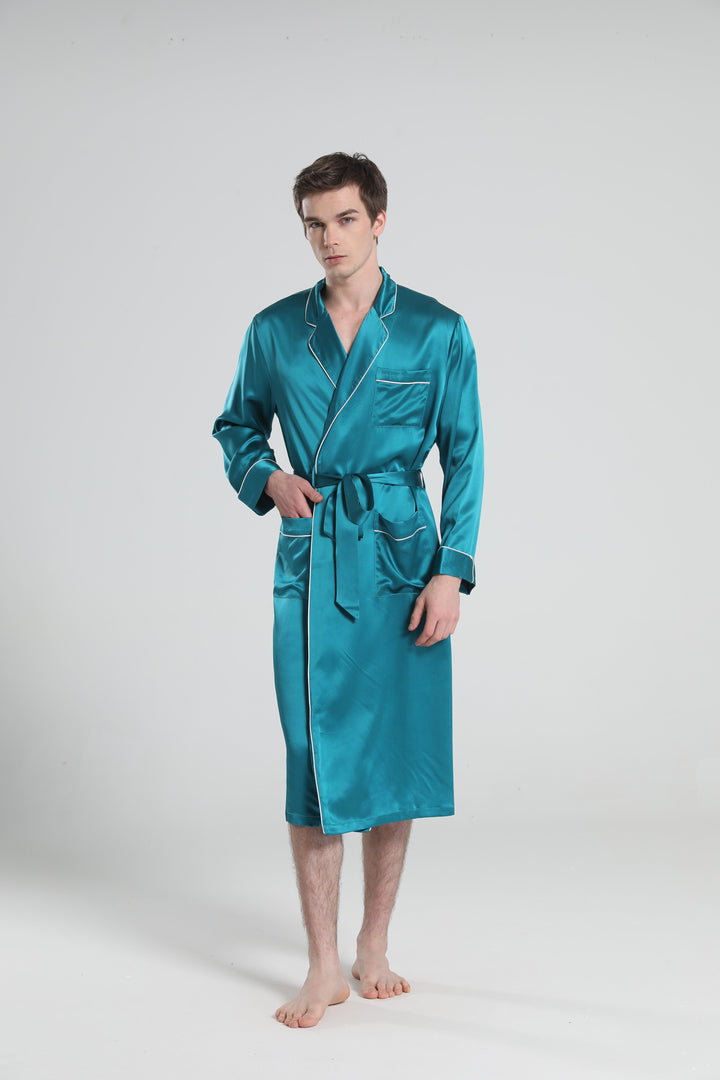 Classic Sleep Robe Pajamas For Men, Peacock Blue
