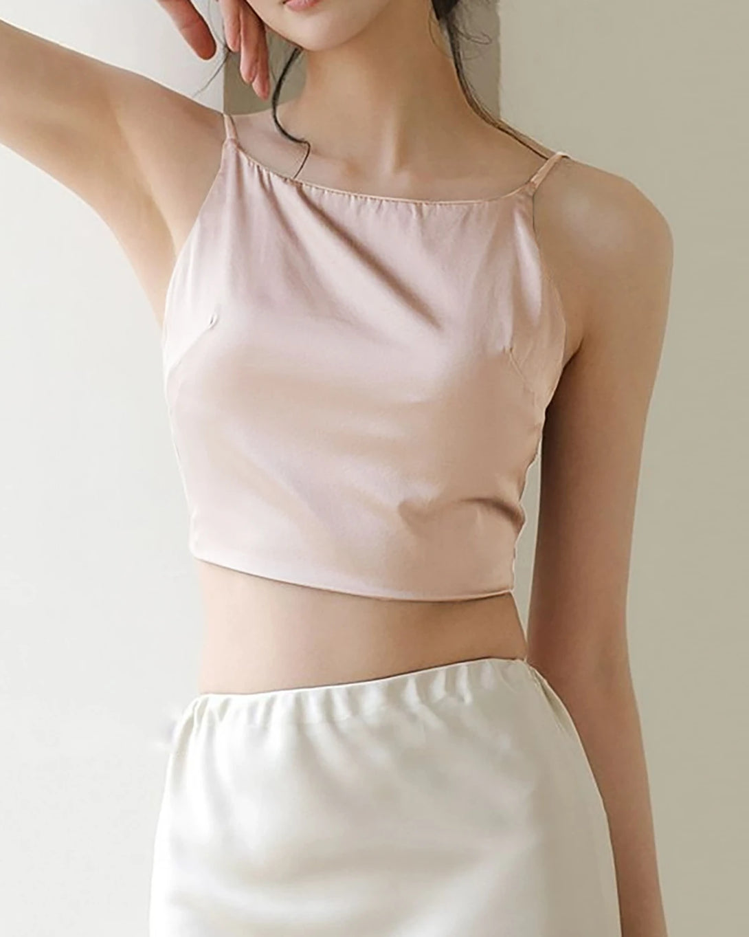 Pure Mulberry Silk Camisole with Built-in Bra, Pink