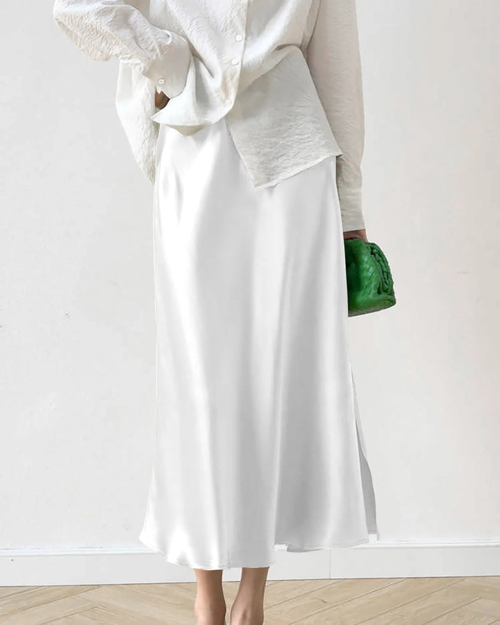 22 Momme Silk Midi Skirt, White