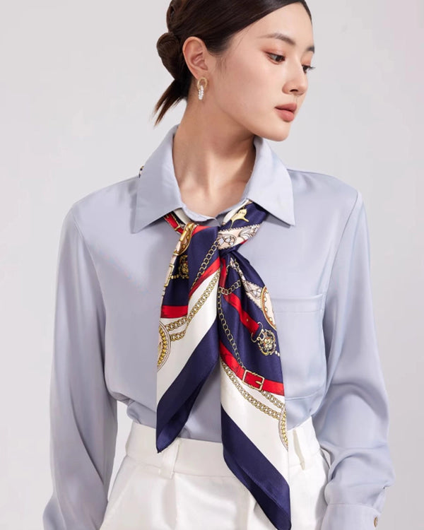 Vintage Chain Silk Scarf, Navy