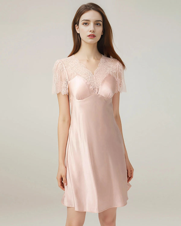 Women's Lace Silk Nightgown, Pink