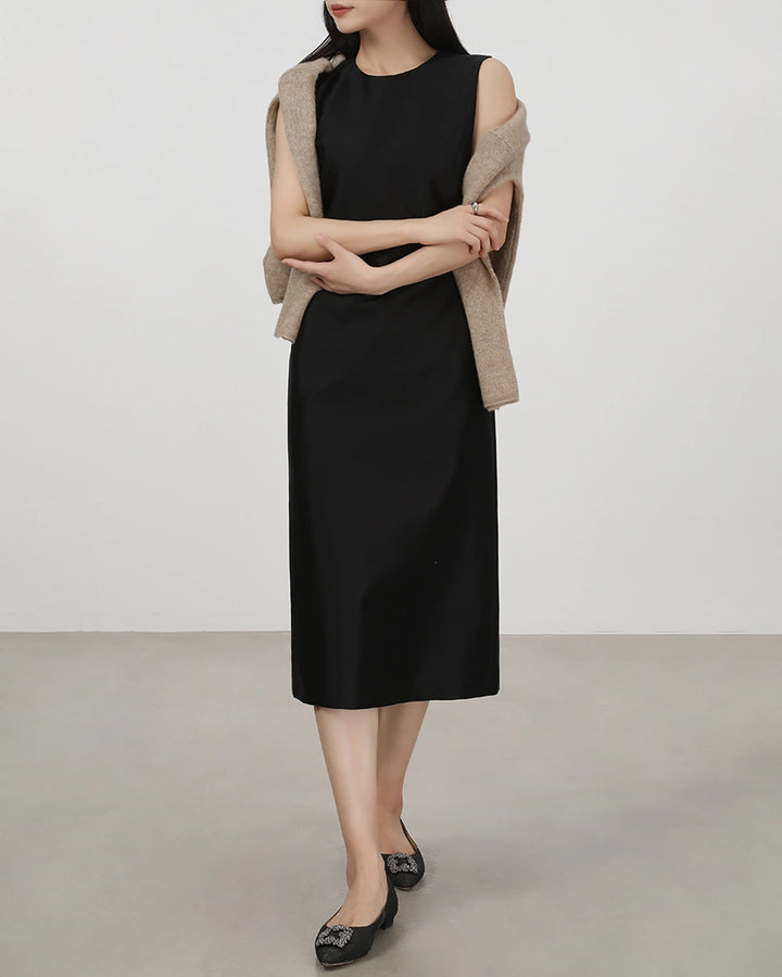 40 Momme Silk Sleeveless Midi Dress, Black