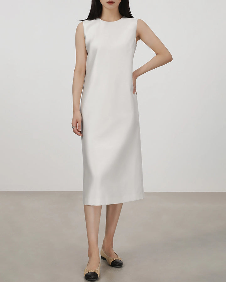 40 Momme Silk Sleeveless Midi Dress, White