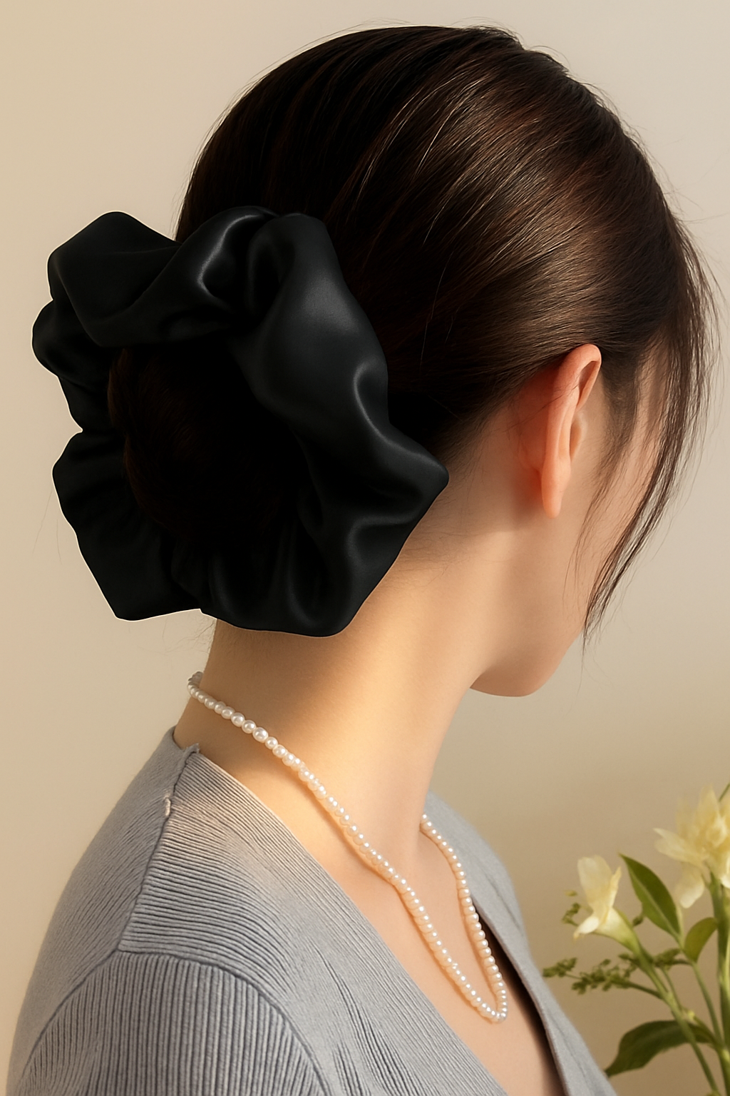 22 Momme Washable Silk Scrunchie 5cm, Black