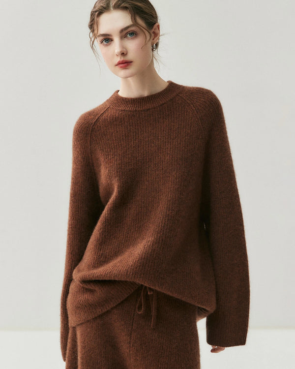 Cashmere Wool Knit Hooded Pullover and Pants Set