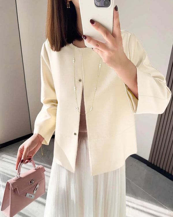 Cropped Silk and Wool Blazer, White