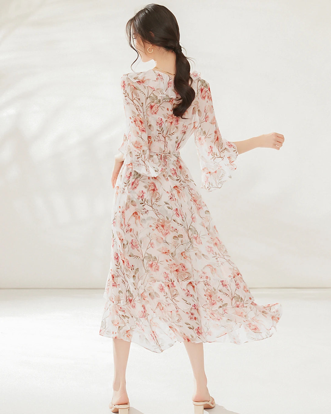 Silk Garden Party Dress, Cream and Pink