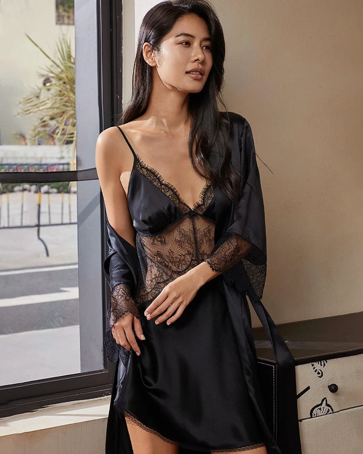 Washable Silk Atelier Seduction Robe, Black