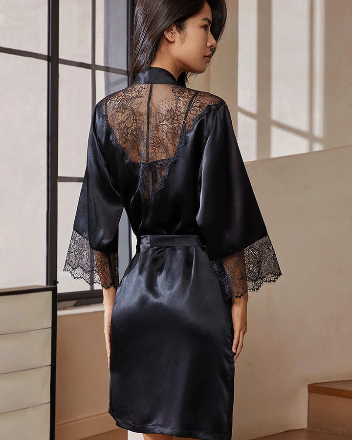 Washable Silk Atelier Seduction Robe, Black