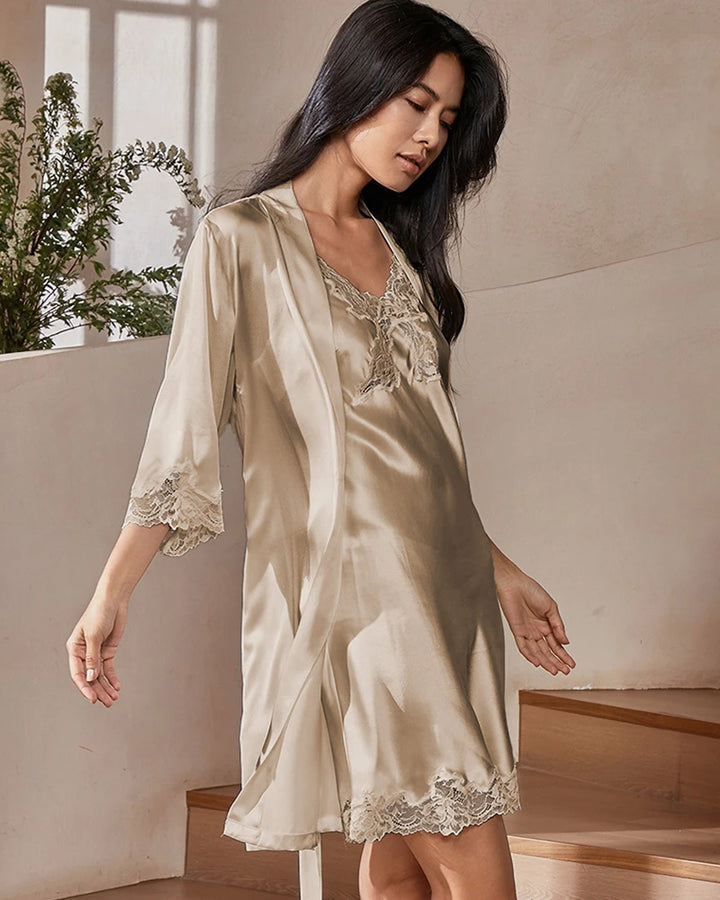 Washable Silk Atelier Seduction Robe, Champagne