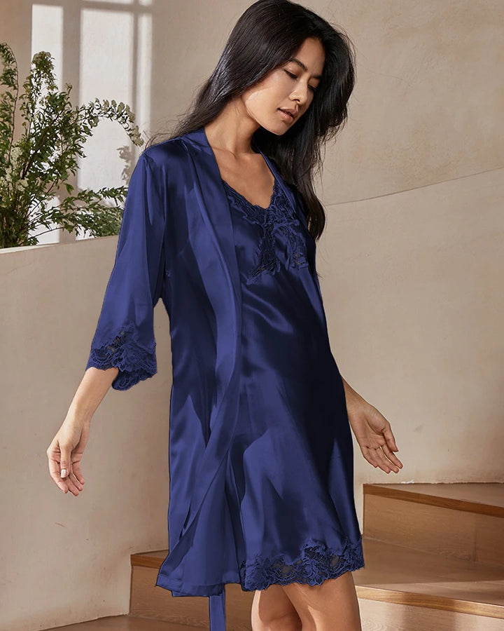 Washable Silk Atelier Seduction Robe, Navy