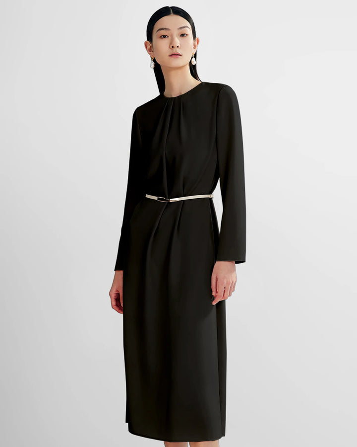 Ladies Basic Silk Dress With Back Slit, Black