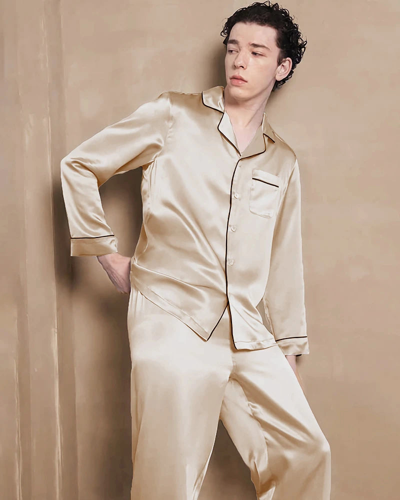 Men's Washable Silk Pajama Set, Champagne