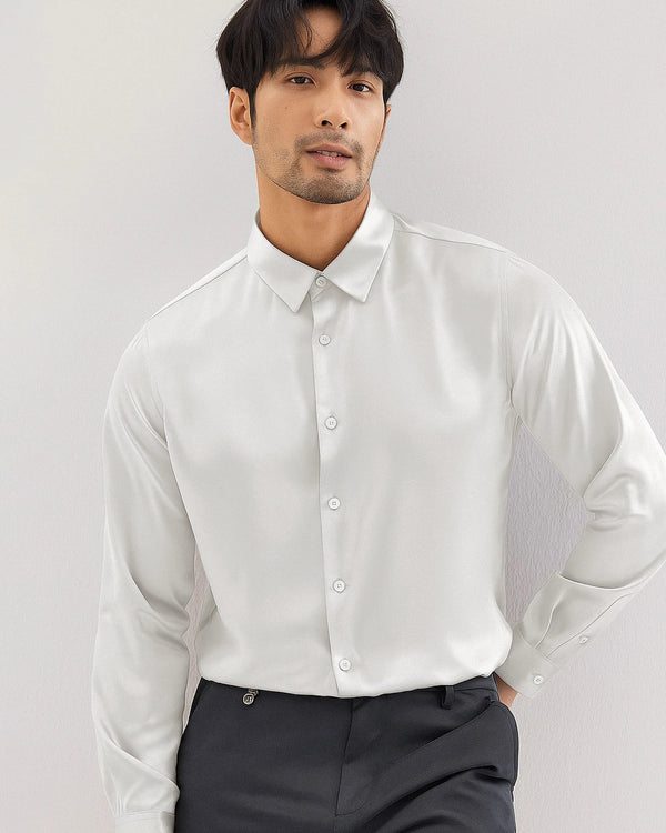 Luxury Mens Washable Silk Shirt Long Sleeve