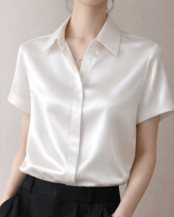 Cotton Silk Pleated Yoke Shirt Dew