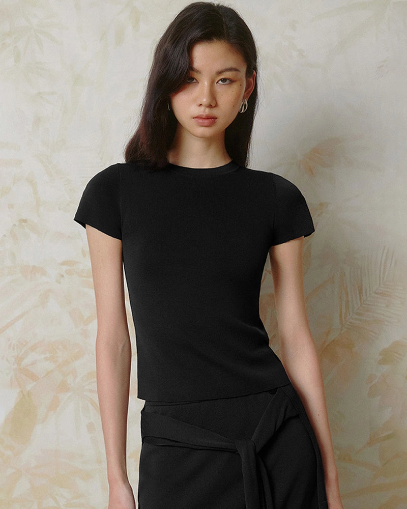 Women’s Fitted Silk Jersey Crew Neck, Black