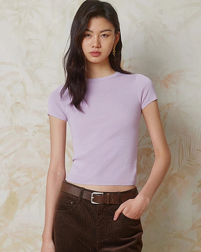 Women’s Fitted Silk Jersey Crew Neck, Lilac