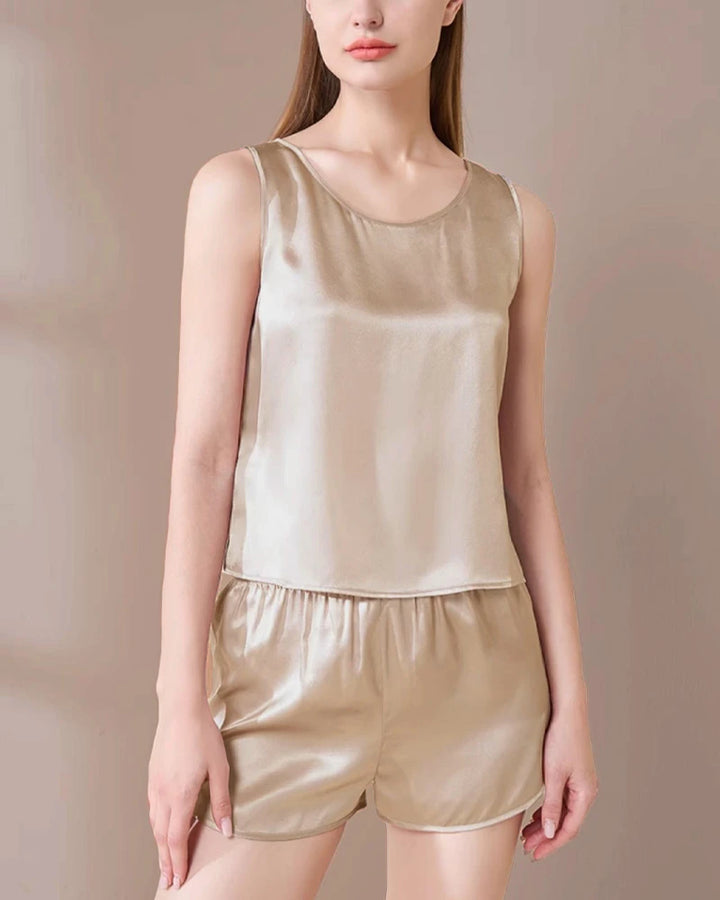 Washable Silk Pajama Tank Top Set, Champagne
