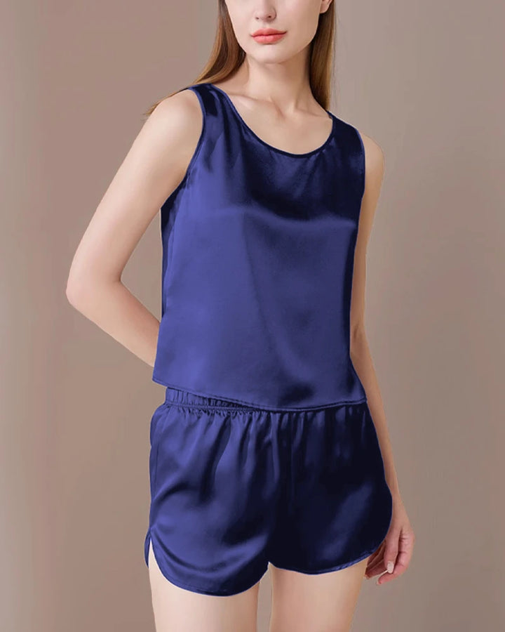 Washable Silk Pajama Tank Top Set, Navy