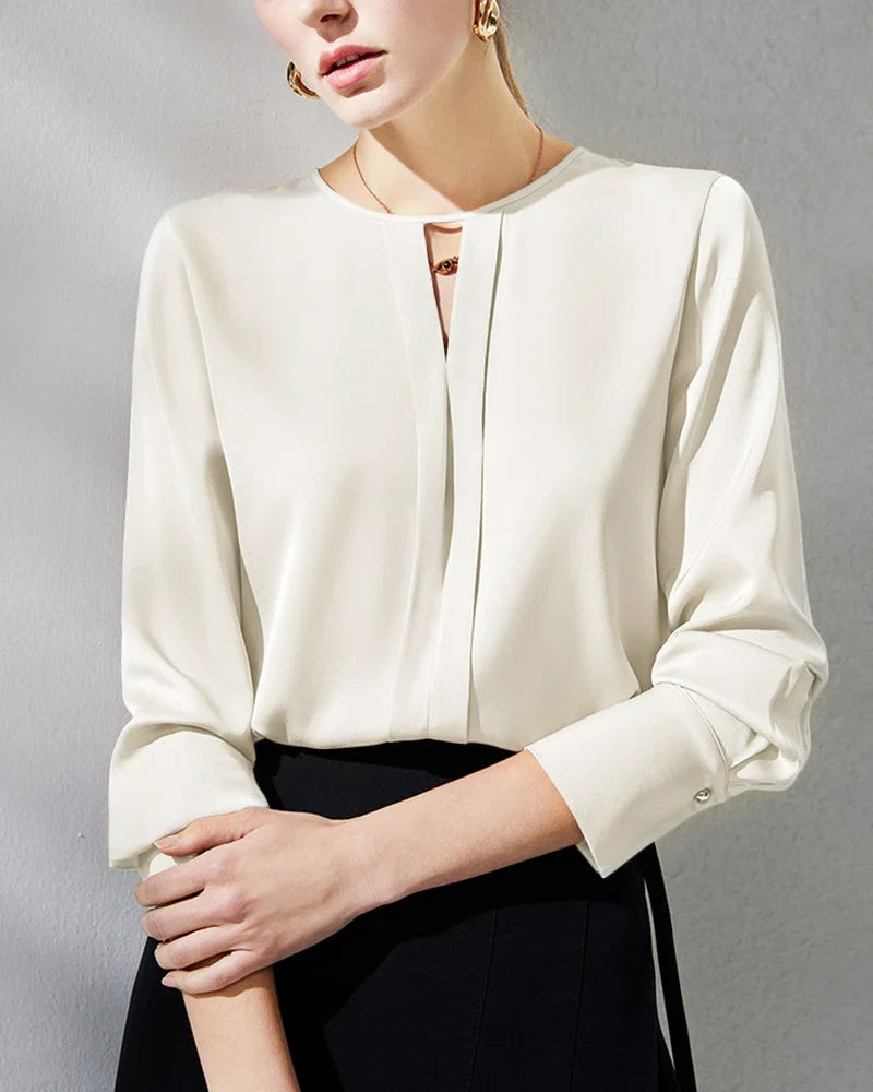 Women's Silk Blouse with Slit, Cream