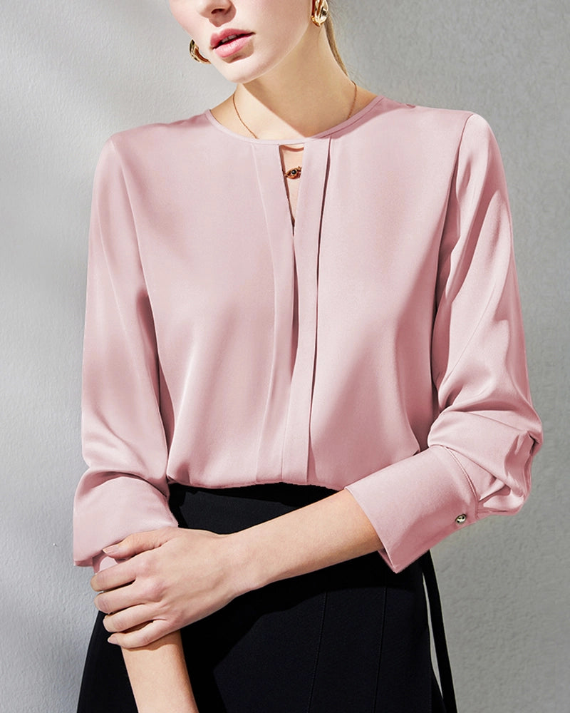 Women's Silk Blouse with Slit, Pink