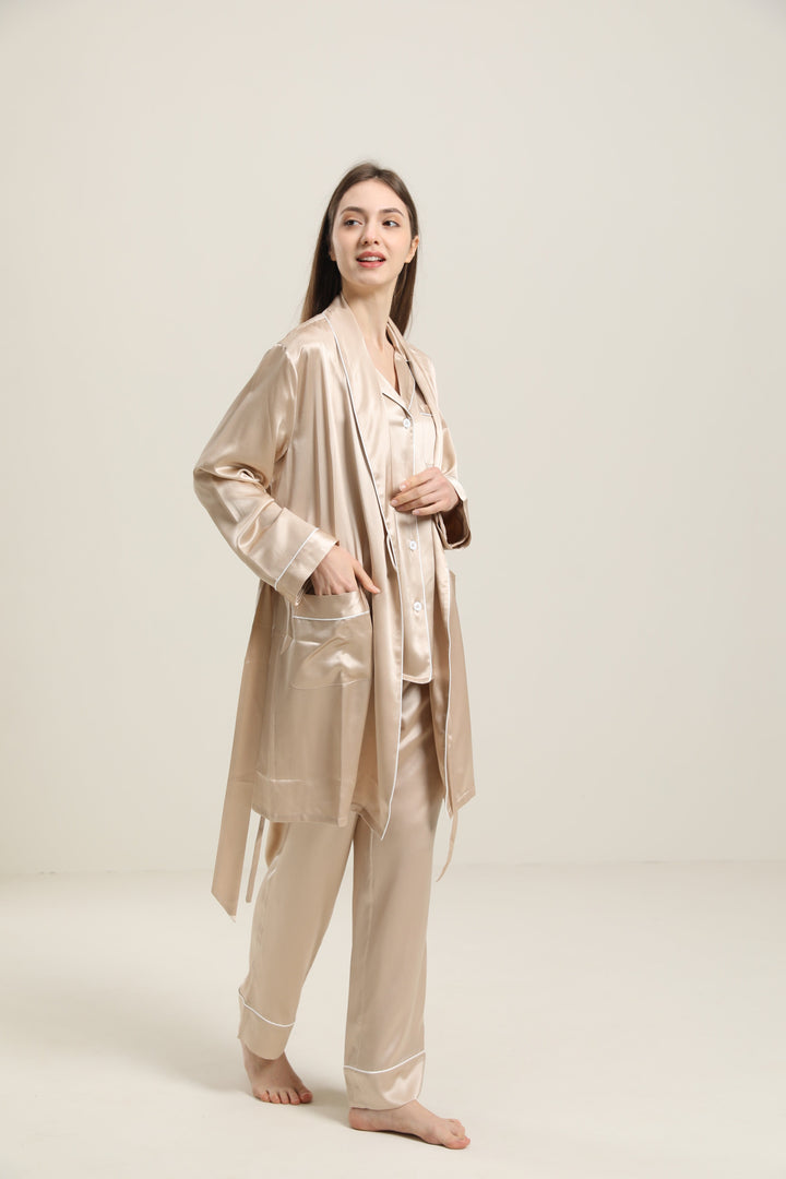  Classic Mid Length Silk Robe For Women, Champagne
