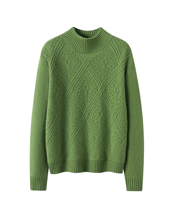 Mock Neck Diamond Knit Cashmere Sweater