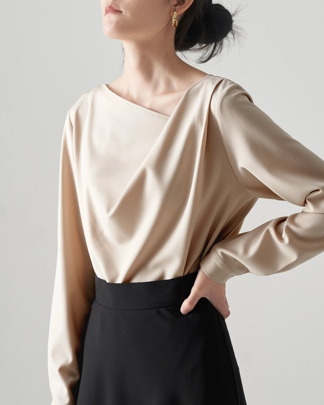 Women's Asymmetrical Neck Silk Blouse, Champagne