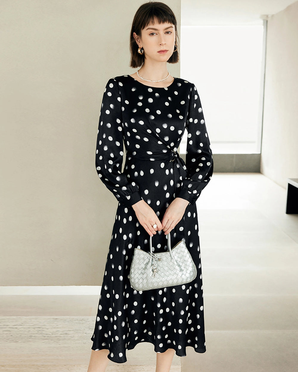 daisy silk dress DaisySilk 100% Mulberry Silk Pleated Midi Dress 3/4 Sleeve Crew Neck Women Purple / XS