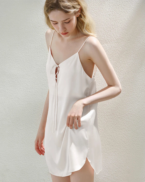 Elegant Short Silk Slip Nightdress, White