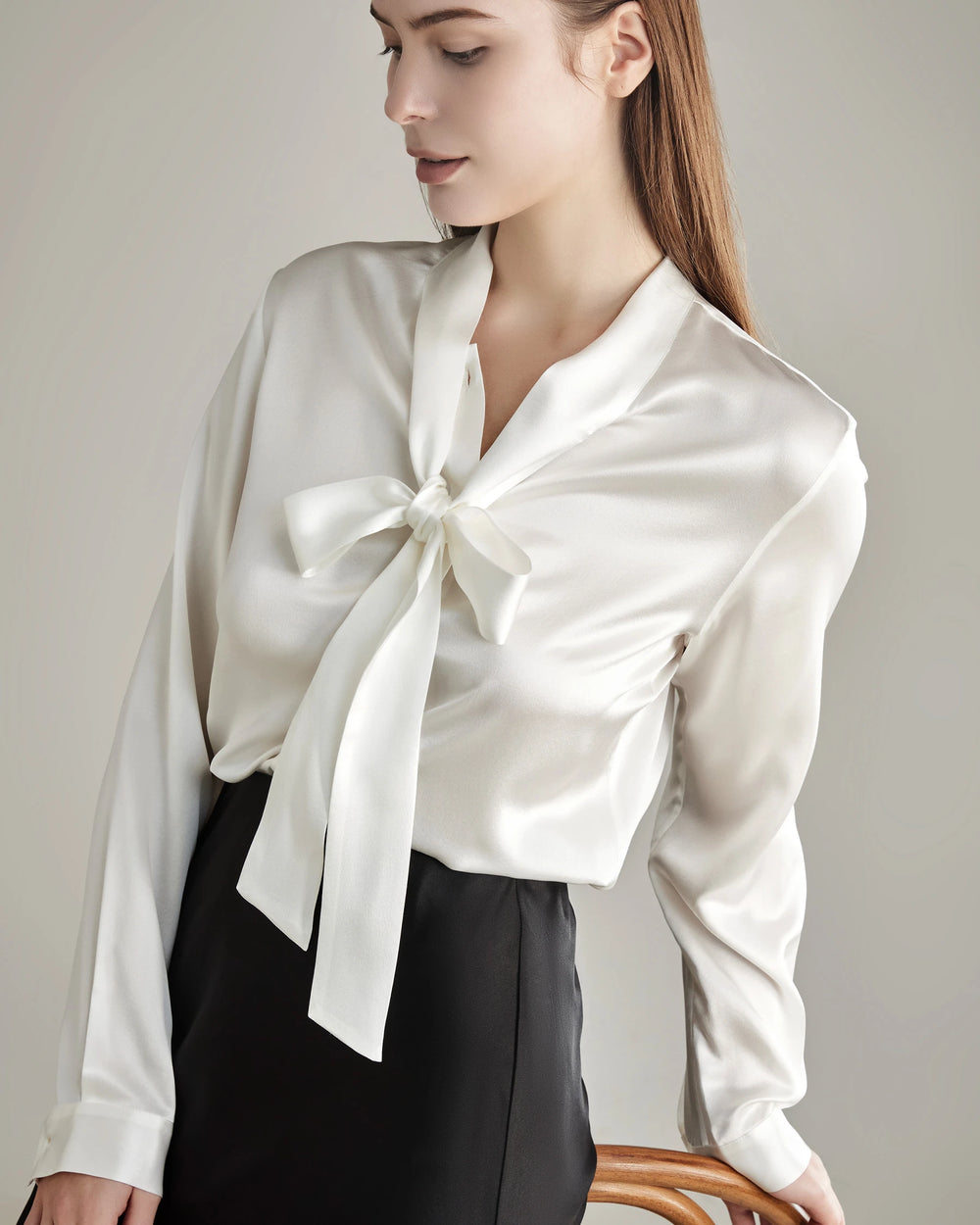 DaisySilk Silk Blouse White Bow Tie Shirts for Women Long Sleeve DaisySilk Silk Blouse White Bow Tie Shirts for Women Long Sleeve
