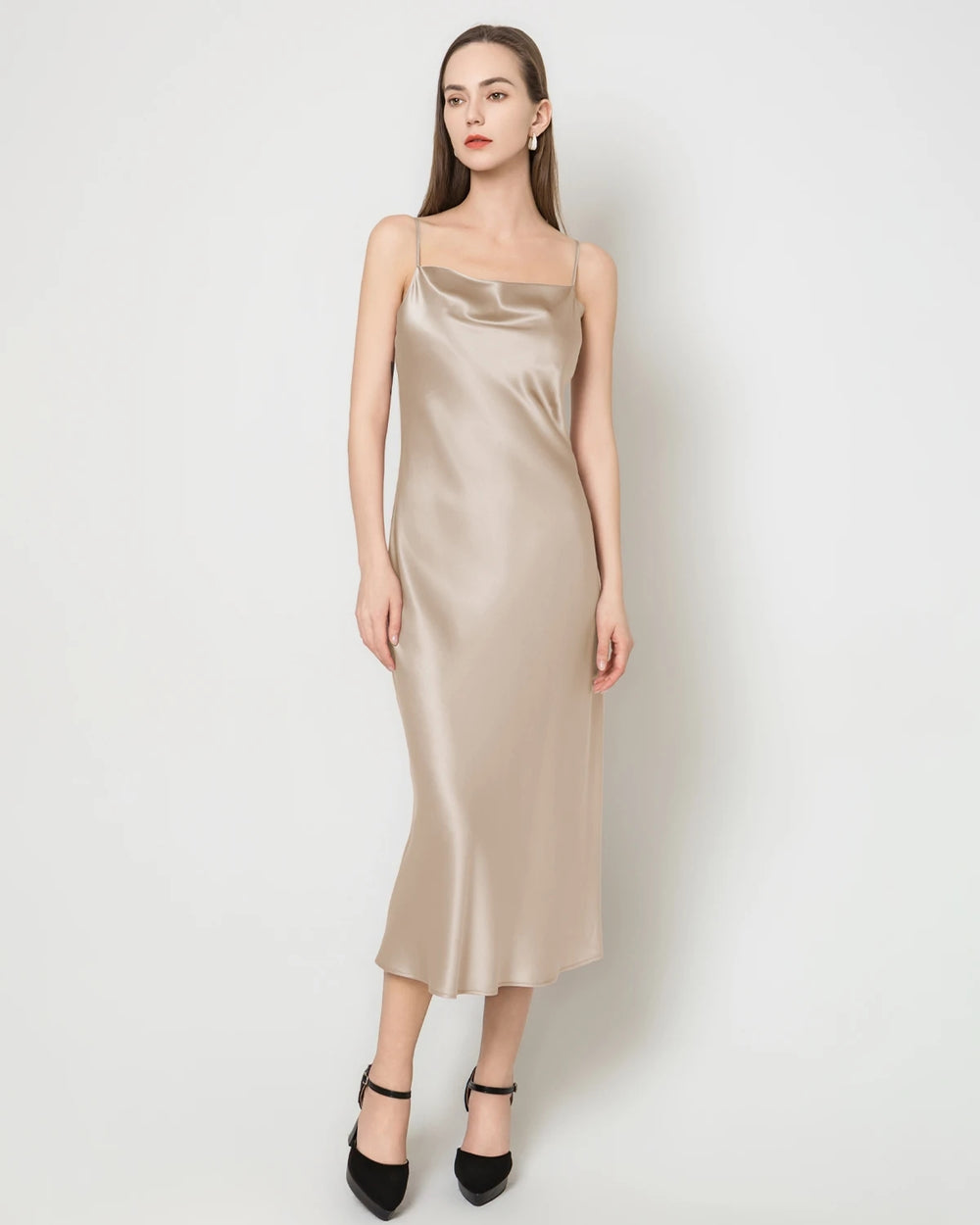 DaisySilk Silk Cowl Neck Dress Plus Size Wedding Guest Dresses Champagne / XXS