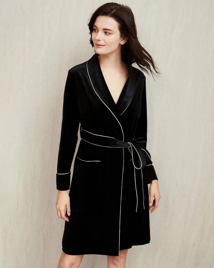 Women's Velvet Robe Silk Nightgown, Black