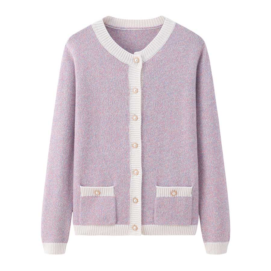 Lilac Cashmere Cardigan with Pearl Button, Lilac and White