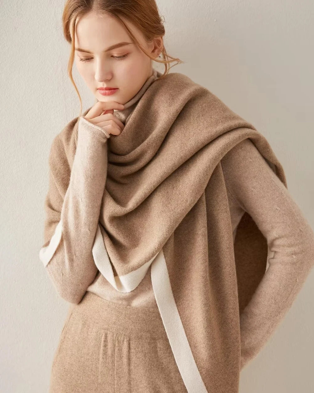 Luxe Cashmere Color-Blocked Wrap Shawl Classic Cashmere Wrap Scarf For ...