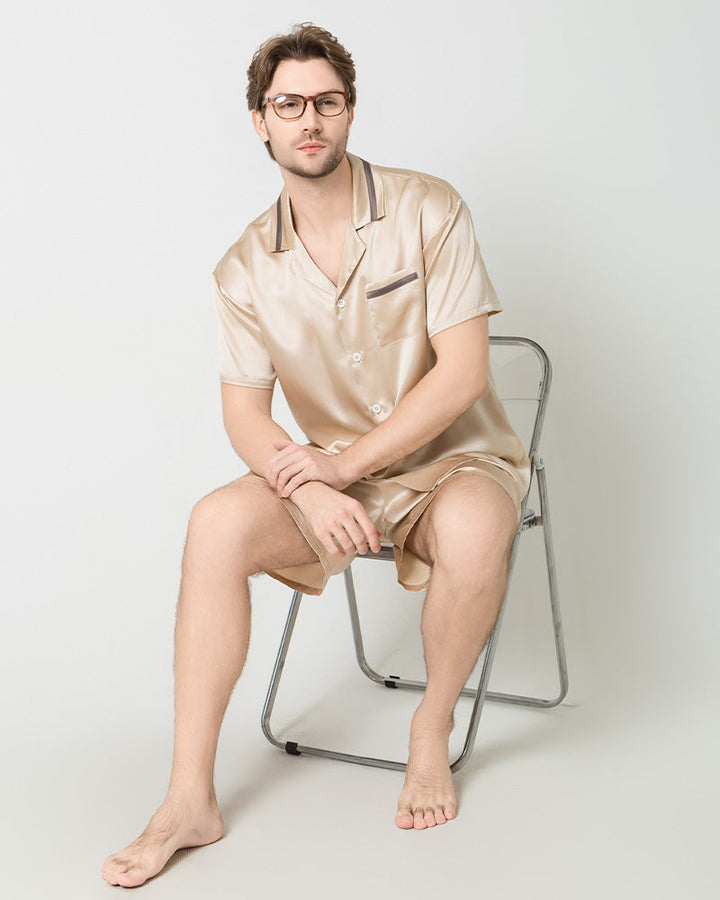 Men's Classic Silk Short Pajamas Set, Champagne