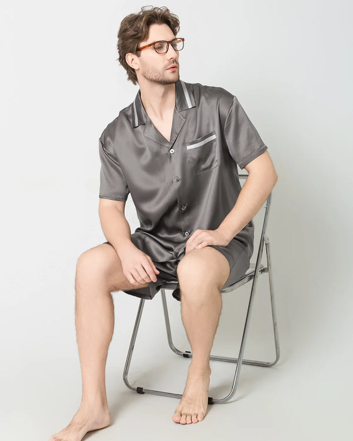 Men's Classic Silk Short Pajamas Set, Dark Grey