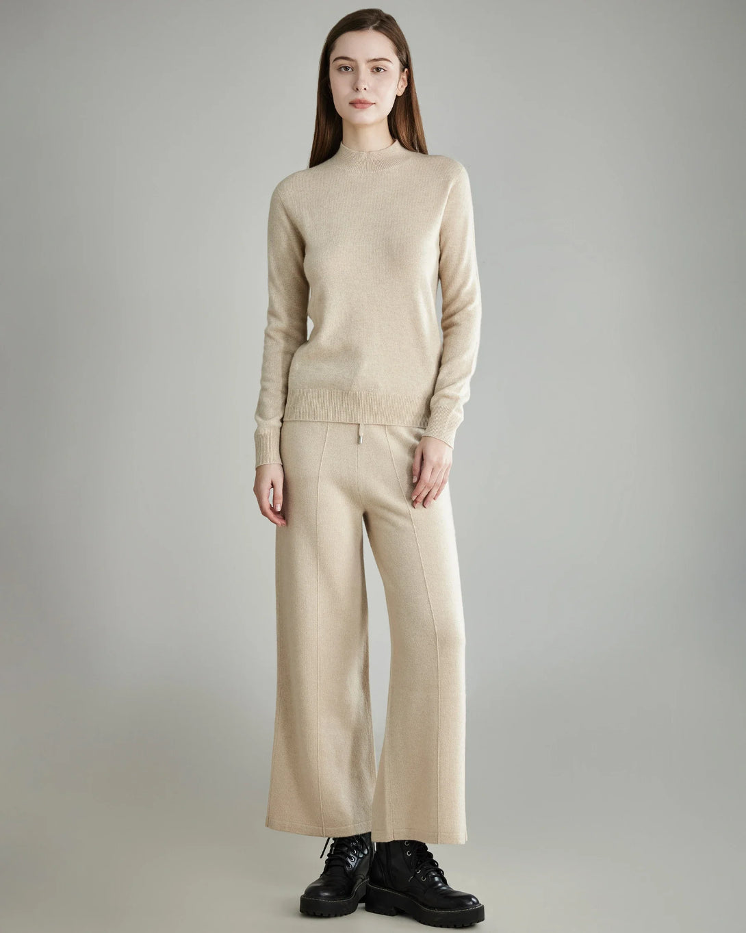 Mock Neck Cashmere Sweater, Beige