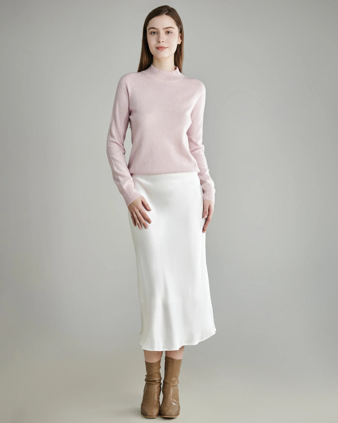 Mock Neck Cashmere Sweater, Pink