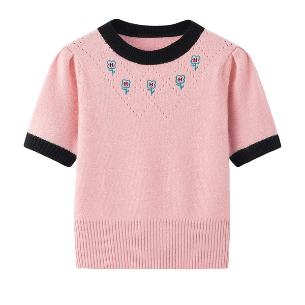 Round Neck Short-Sleeved Cashmere Sweater