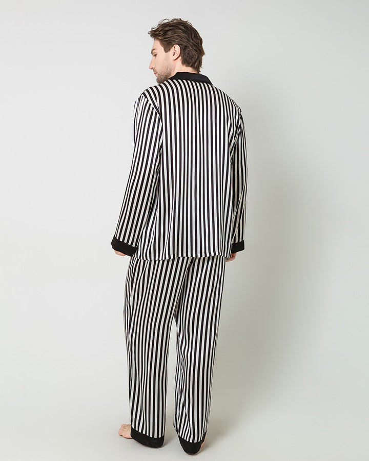 Silk Men's Striped Pajamas Set, Black And White