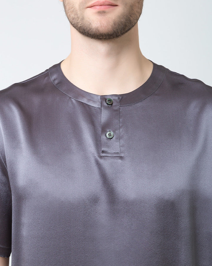 Men's Short Sleeves& Pants Silk Pajamas Set, Grey